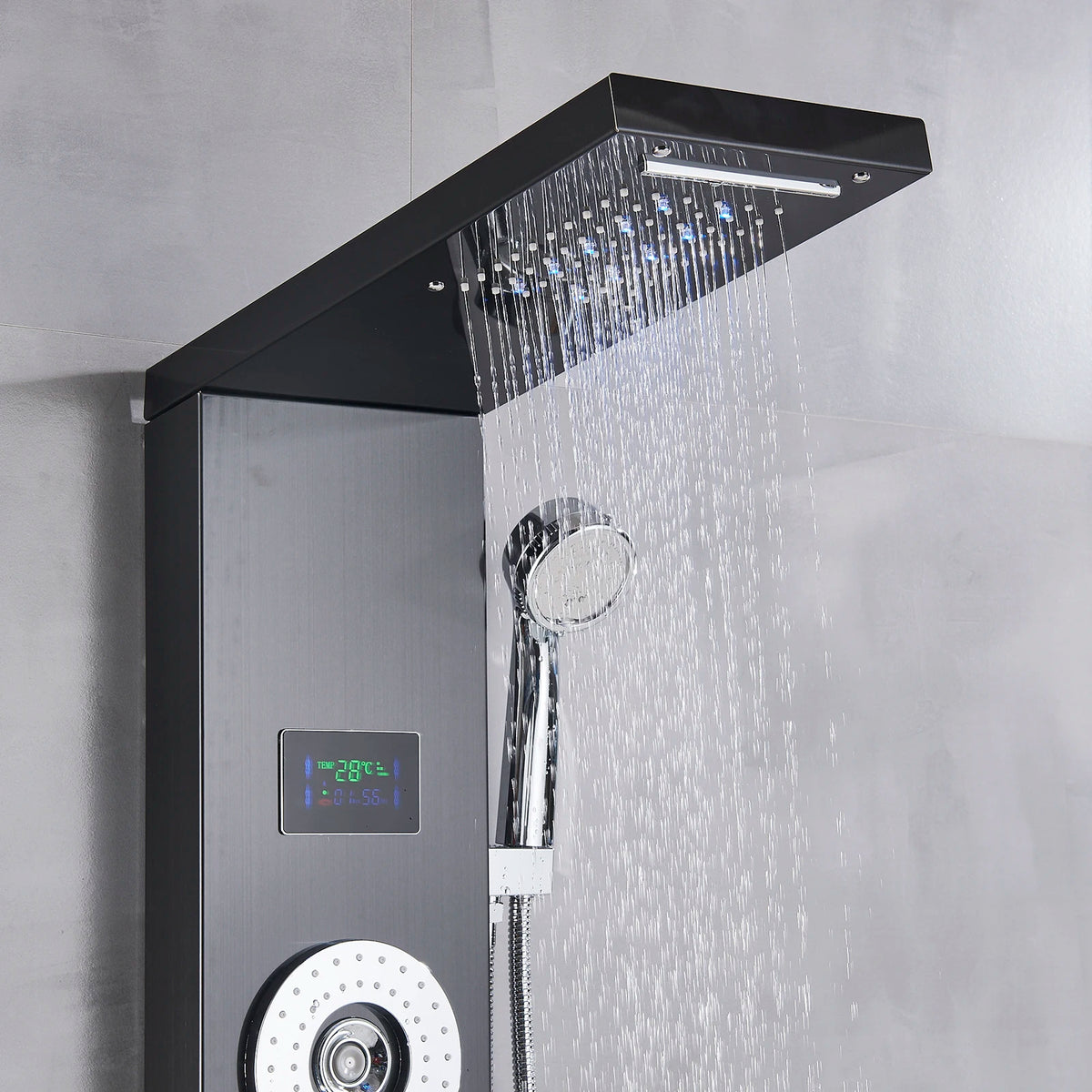 Black Led Shower Panel Column Shower Faucet Bathtub