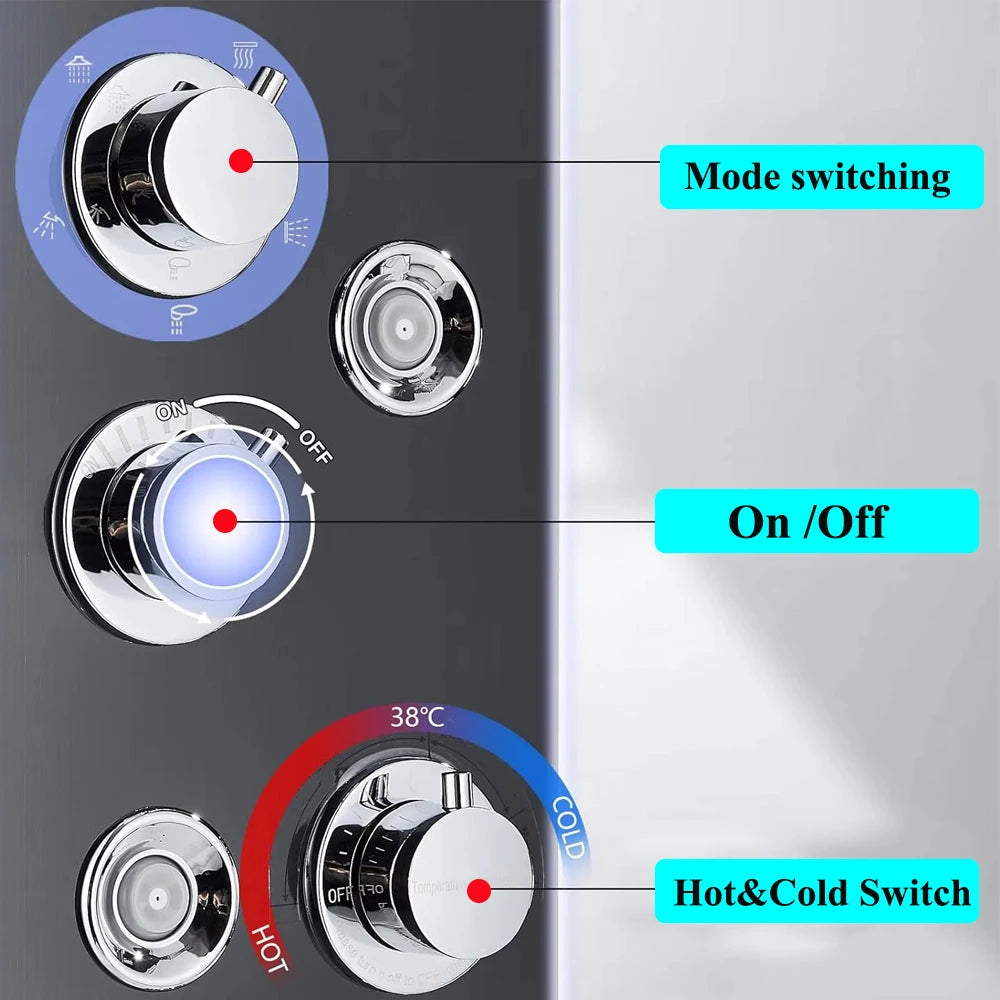 Led Shower Panel Tower System Rain Waterfall Shower