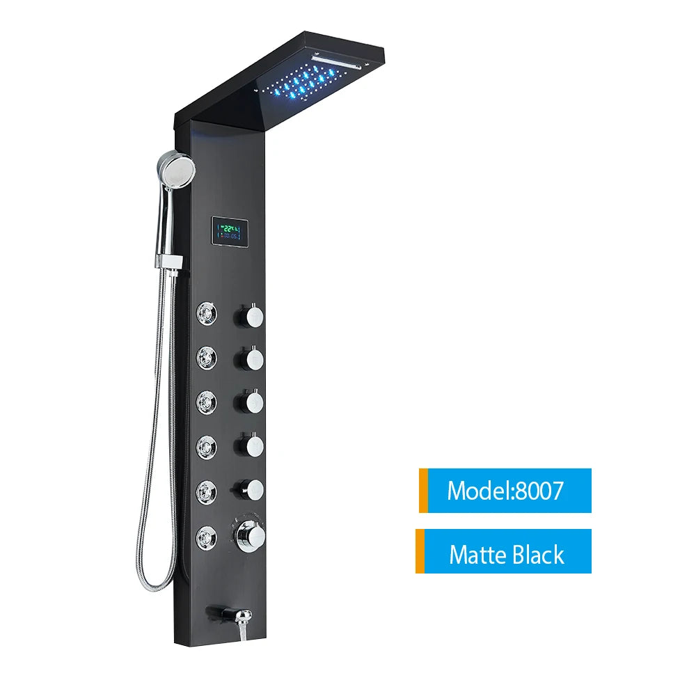 Luxury Black/Brushed Bathroom Led Shower Panel Tower System