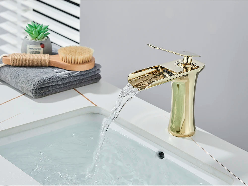 White Basin Faucet Waterfall Spout Bathroom Mixer Tap