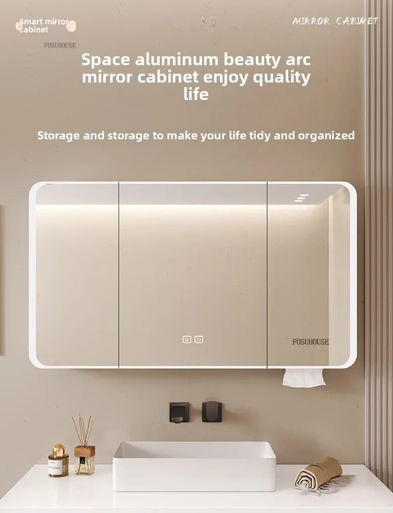 Arc-Shaped Smart Bathroom Mirror Cabinet Wall-Mounted Bathroom