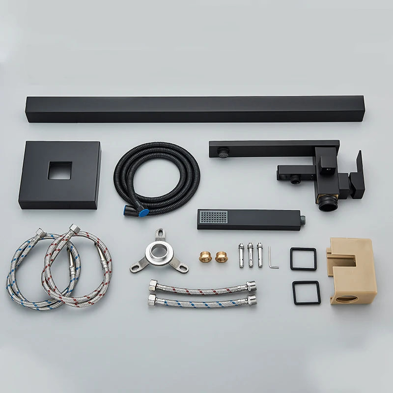 Matte Black Square Bathtub Shower Faucets Floor Standing