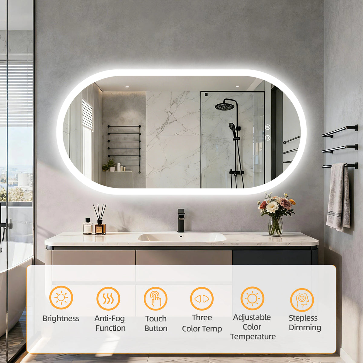 Led Bathroom Mirror Smart Anti-Fog Dimmable Led Lighted