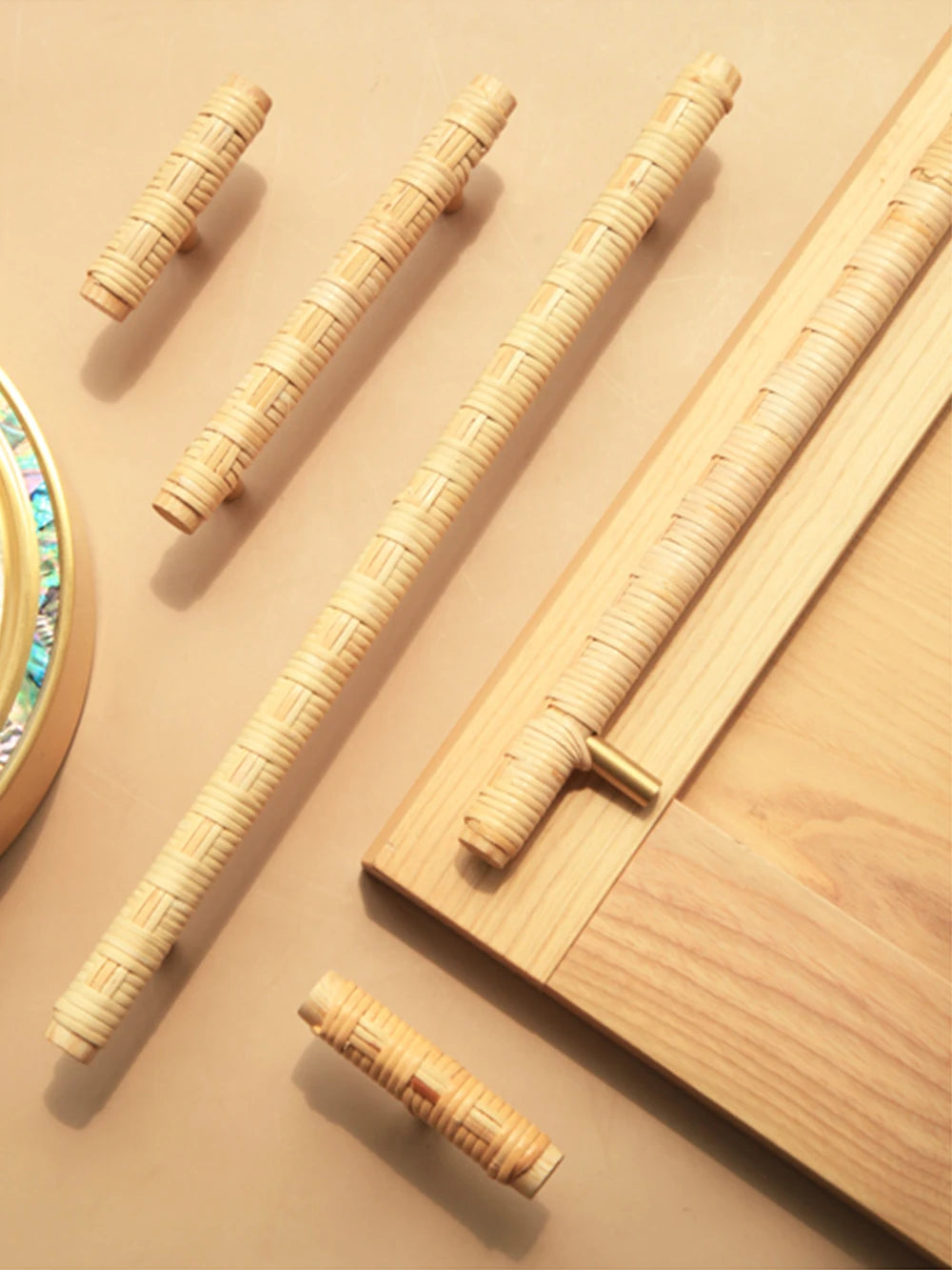 Wooden Rattan Cabinet Door Handles Unique Drawer Pulls