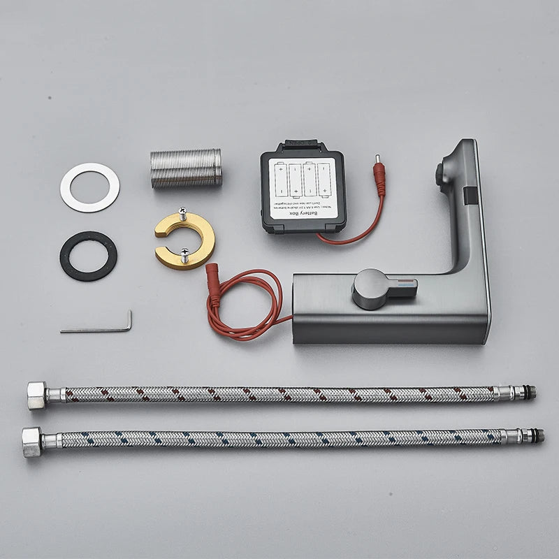 Gun Grey Smart Sensor Basin Faucet Digital Display