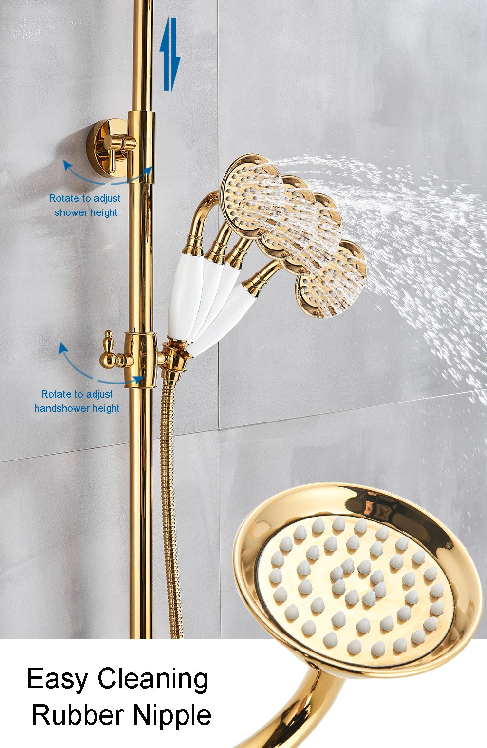 Golden Shower Bathroom Bath Shower Faucet Brass Swivel