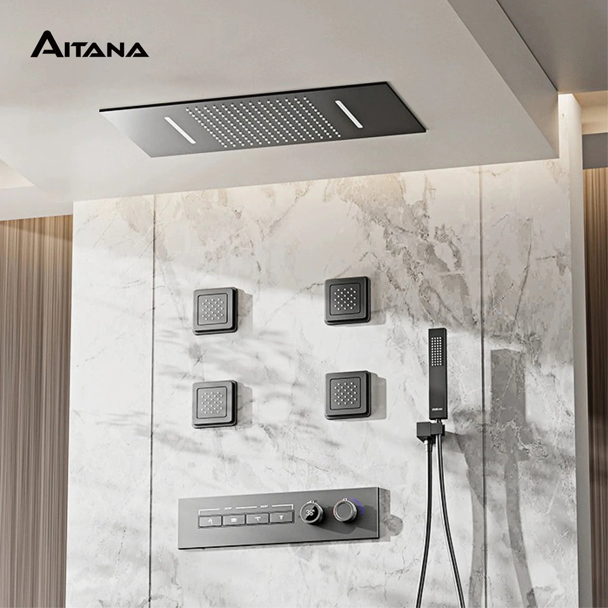 Luxury Gun Gray Brass Shower System Ceiling Design