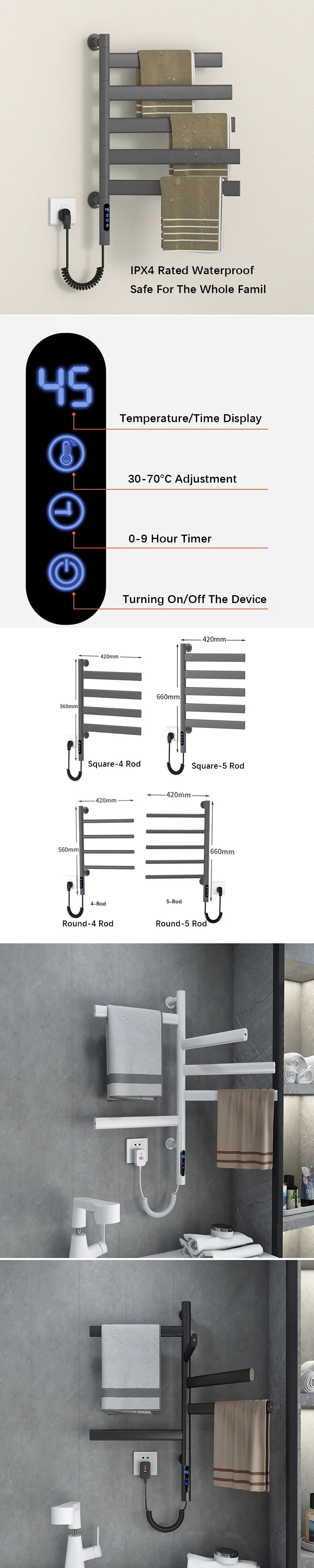 Bathroom Fast Dry Electric Towel Rack Smart Temperature