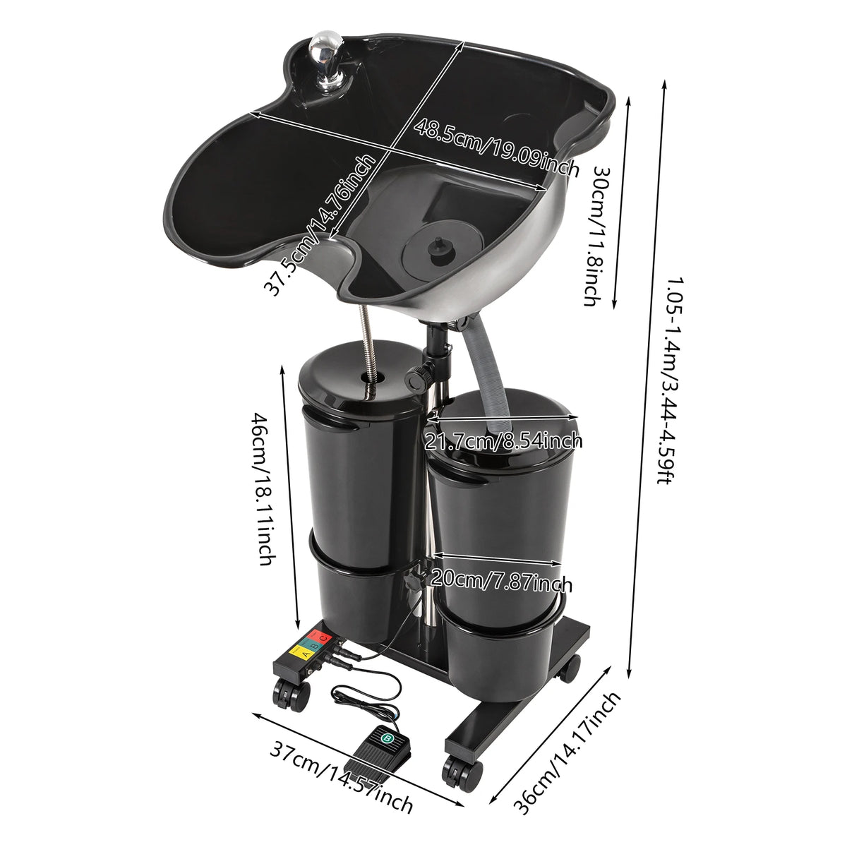 Shampoo Basin 2-Buckets Mobile Hair Wash Basin Height