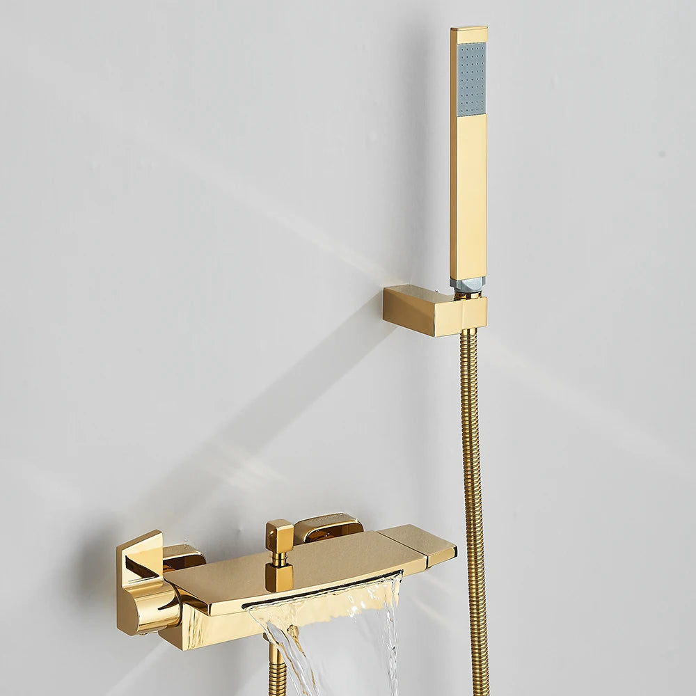 Black Waterfall Bathtub Shower Faucets Wall Mount Shower