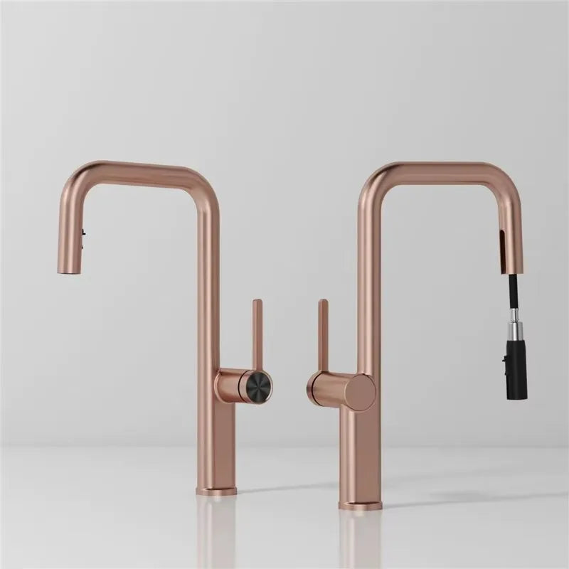 Brushed Gold Pull Out Faucets Brass Rose Gold