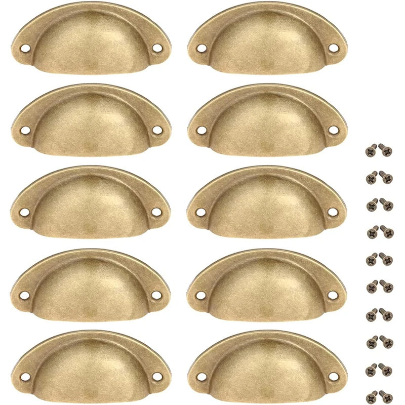 10pcs Antique-Style Yellow Bronze Drawer Shell Handles Iron