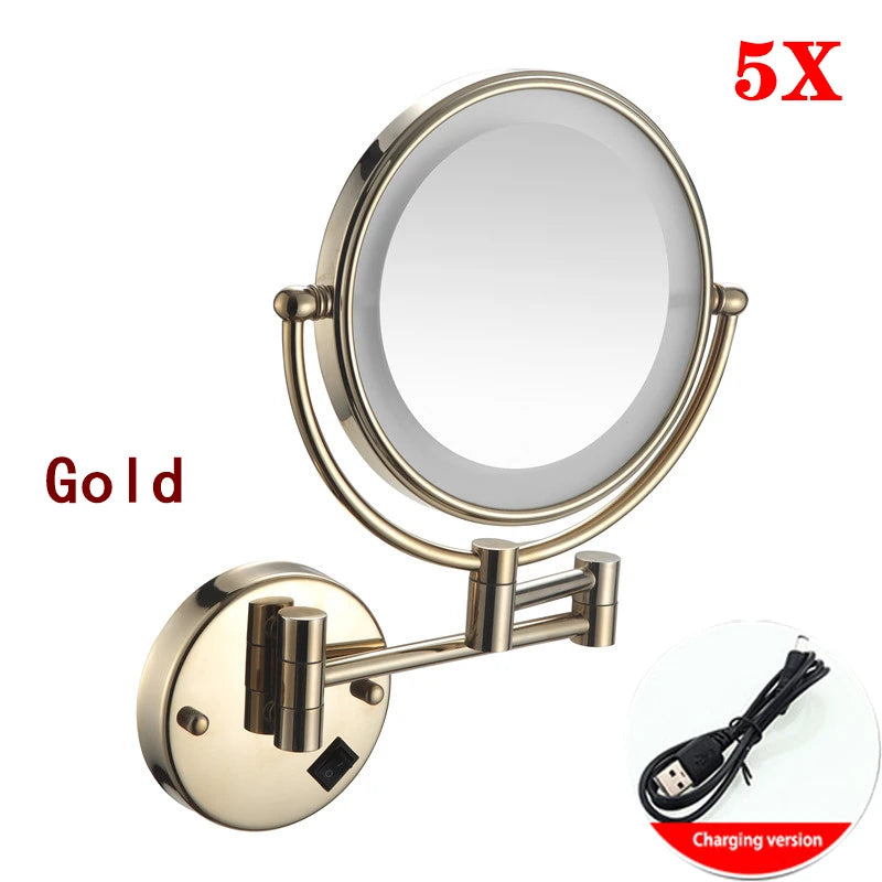 5x Magnifying Led Folding Bathroom Mirrors Wall Mounted