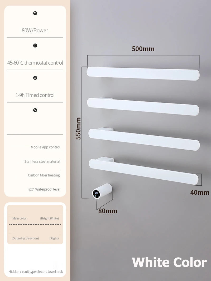 Model Horizontal Style Intelligent Heated Towel Rack Wihte