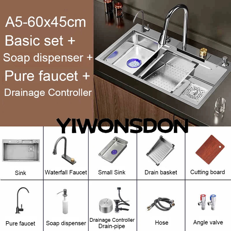 Brushed Nano Sink Waterfall Faucet Large Bowl Cup