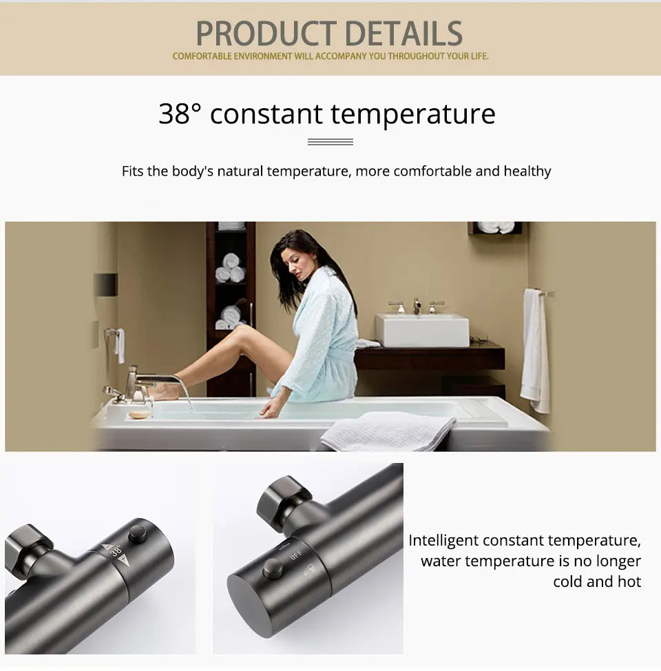 Thermostat Mixer Shower Wall Mount Bathroom Faucet Diverter