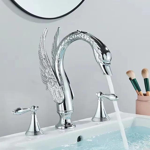 Golden Swan Shape Bathroom Faucet Basin Faucet Tap