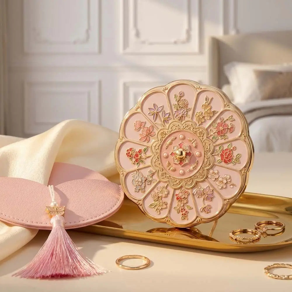 Women Flower Pattern Compact Mirror Compact Makeup Mirror