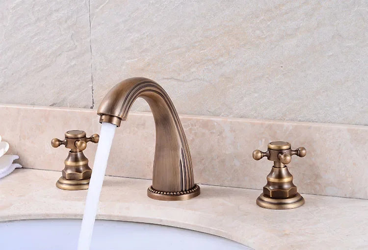 Basin Faucets 3pcs Antique Brass Classic Bathroom Sink