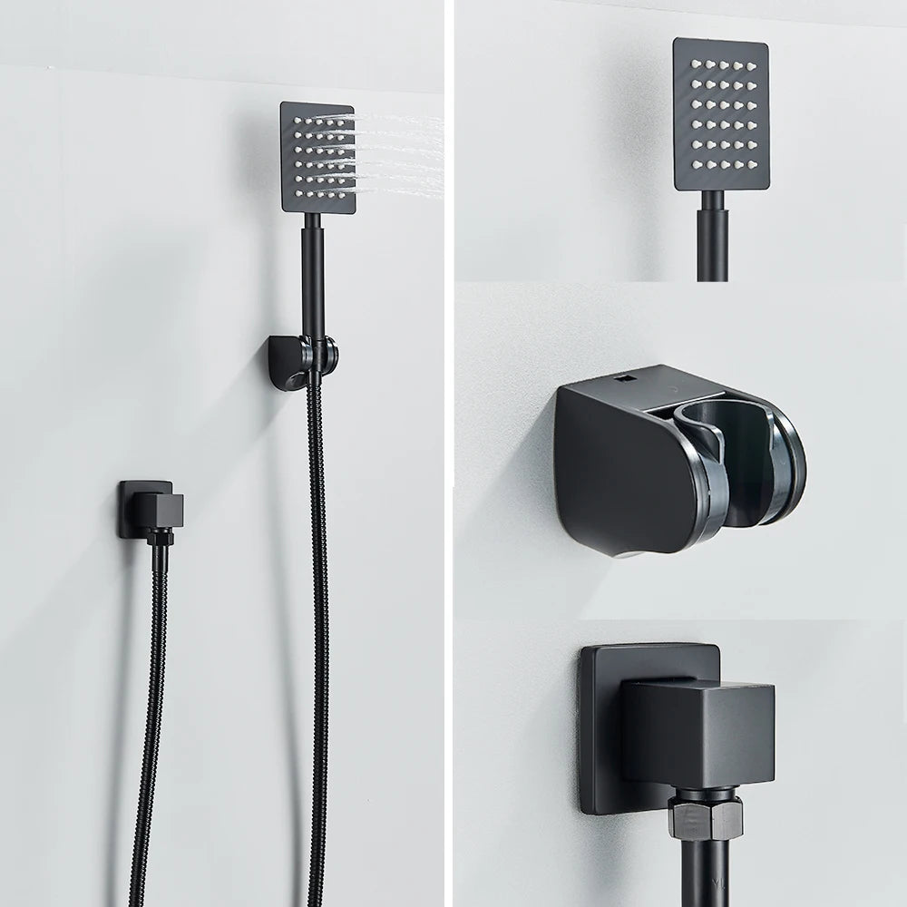 Black Embedded Ceiling Shower Head Intelligent Remote Control