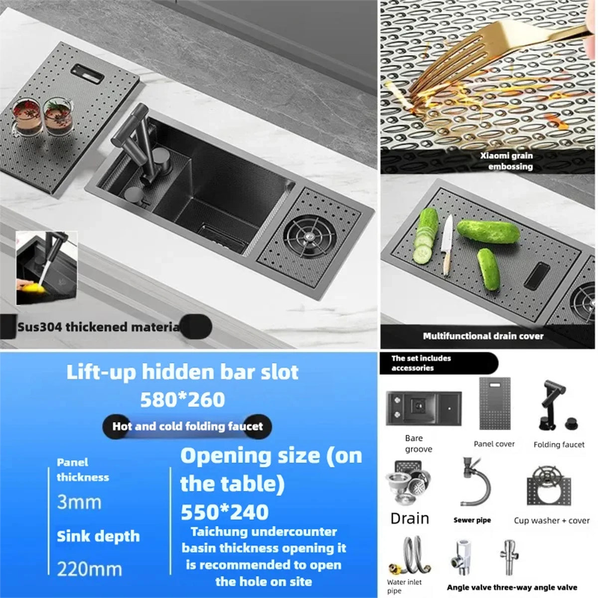 Cup Washer Hidden Bar Sinks Lid Multifunctionalstainless Steel