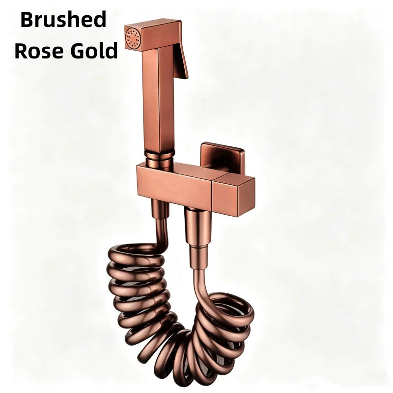 Brushed Rose Gold Brass Handheld Bidet High Voltage