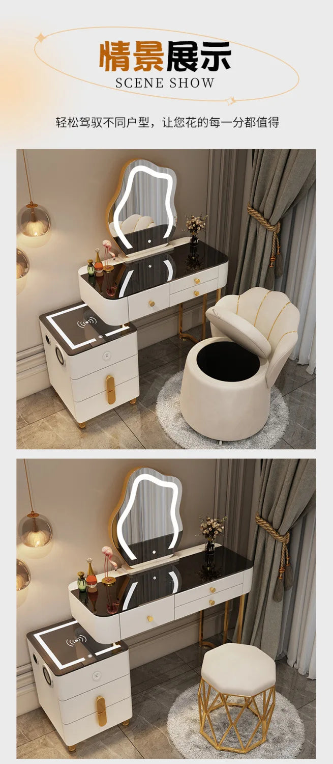 Nordic Glass Luxury Dressing Table Smart Wireless Charging