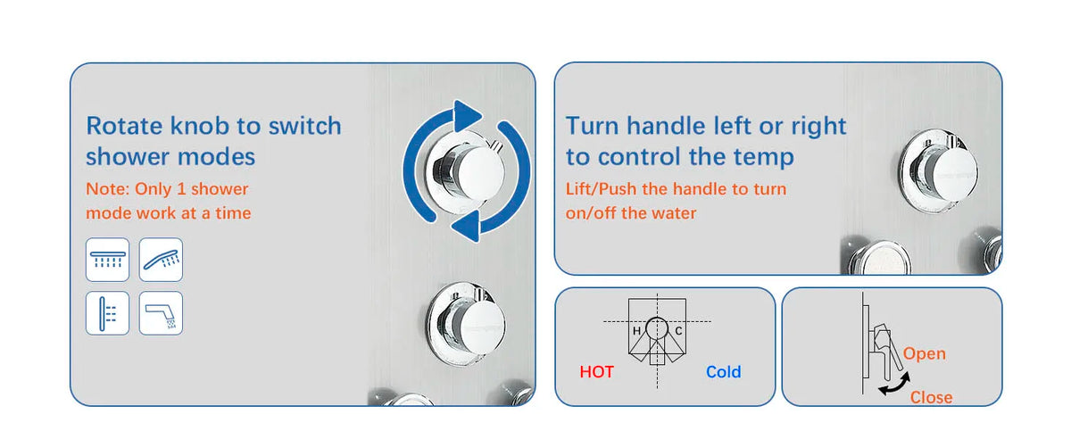 Rain Waterfall Shower Panel Faucet Body Massage Jets