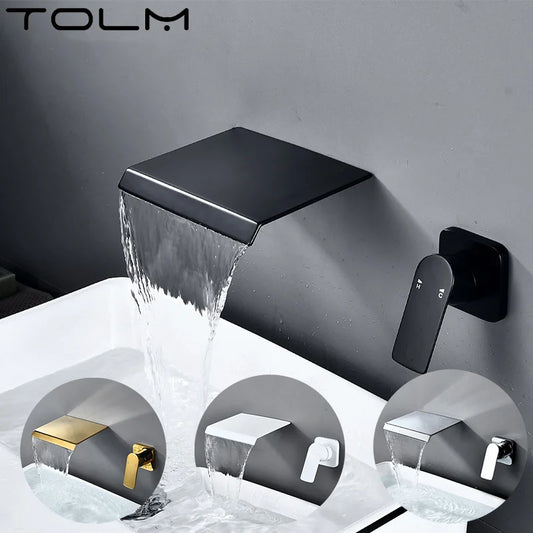 Tolm Matte Black/Chrome Bathroom Faucet Wall Mounted Waterfall