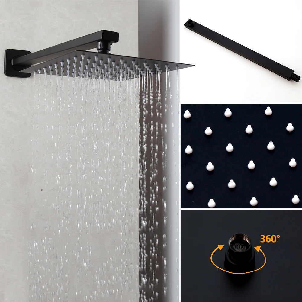 Kemaid Matte Black Rainfall Shower Faucet Systerm W/
