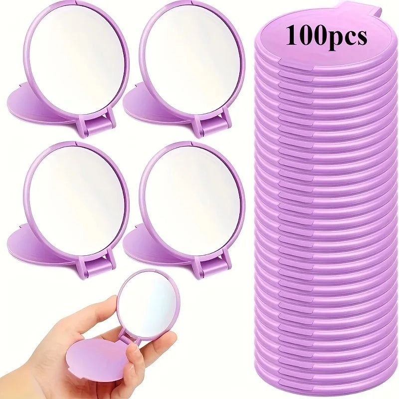100pcs Mini Folding Makeup Mirror Circular Pocket Mirror