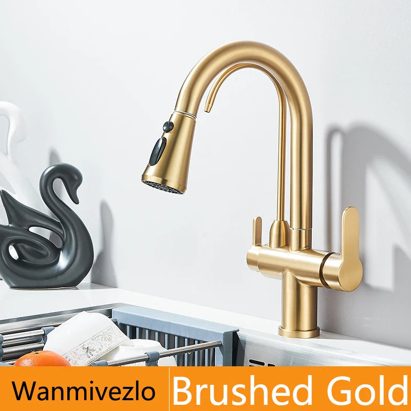 Gold Purify Water Faucet Deck Mounted Dual Handle
