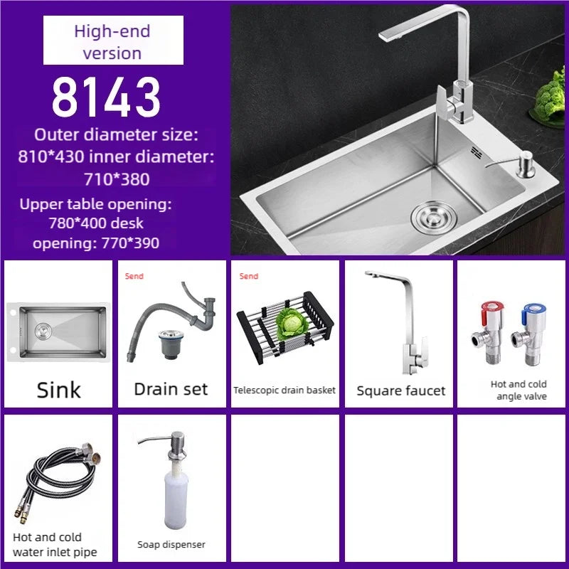 Stainless Steel Sink Narrow Long Model Side Hole