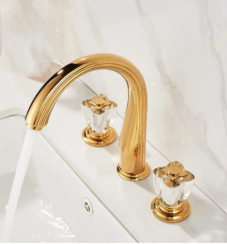 French Brass Bathroom Gold Three-Hole Basin Faucet Cold