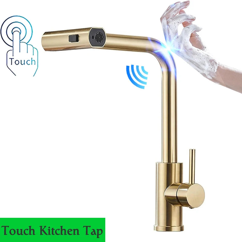 Touch Waterfall Faucet Brushed Gold Cold Pull Out