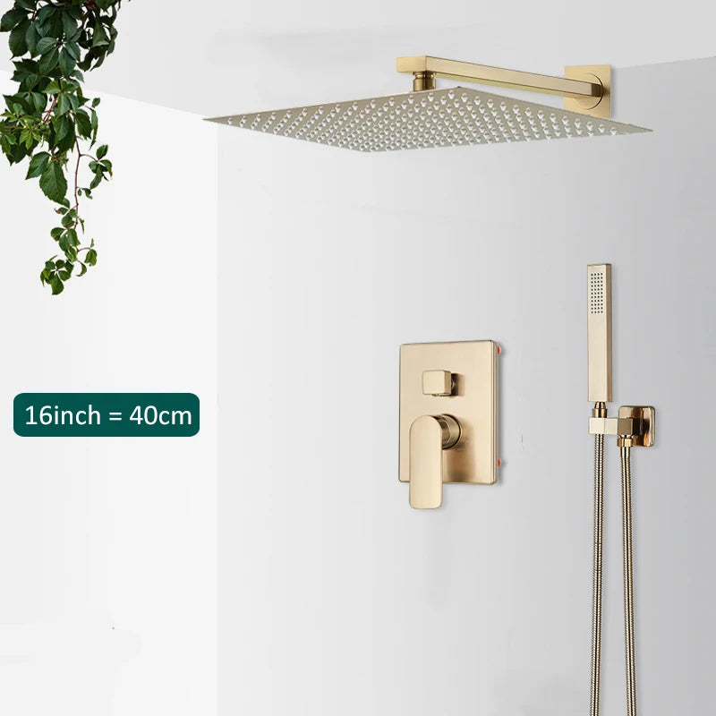 Quyanre Brushed Gold Shower Faucets Bathroom Wall Mounted