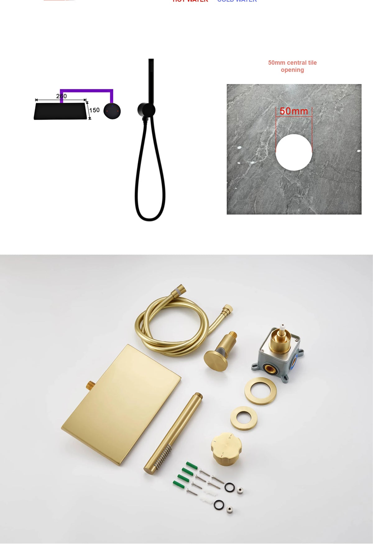 Minimalist Design Gun Grey Brass Wall-Mounted Concealed Bathtub