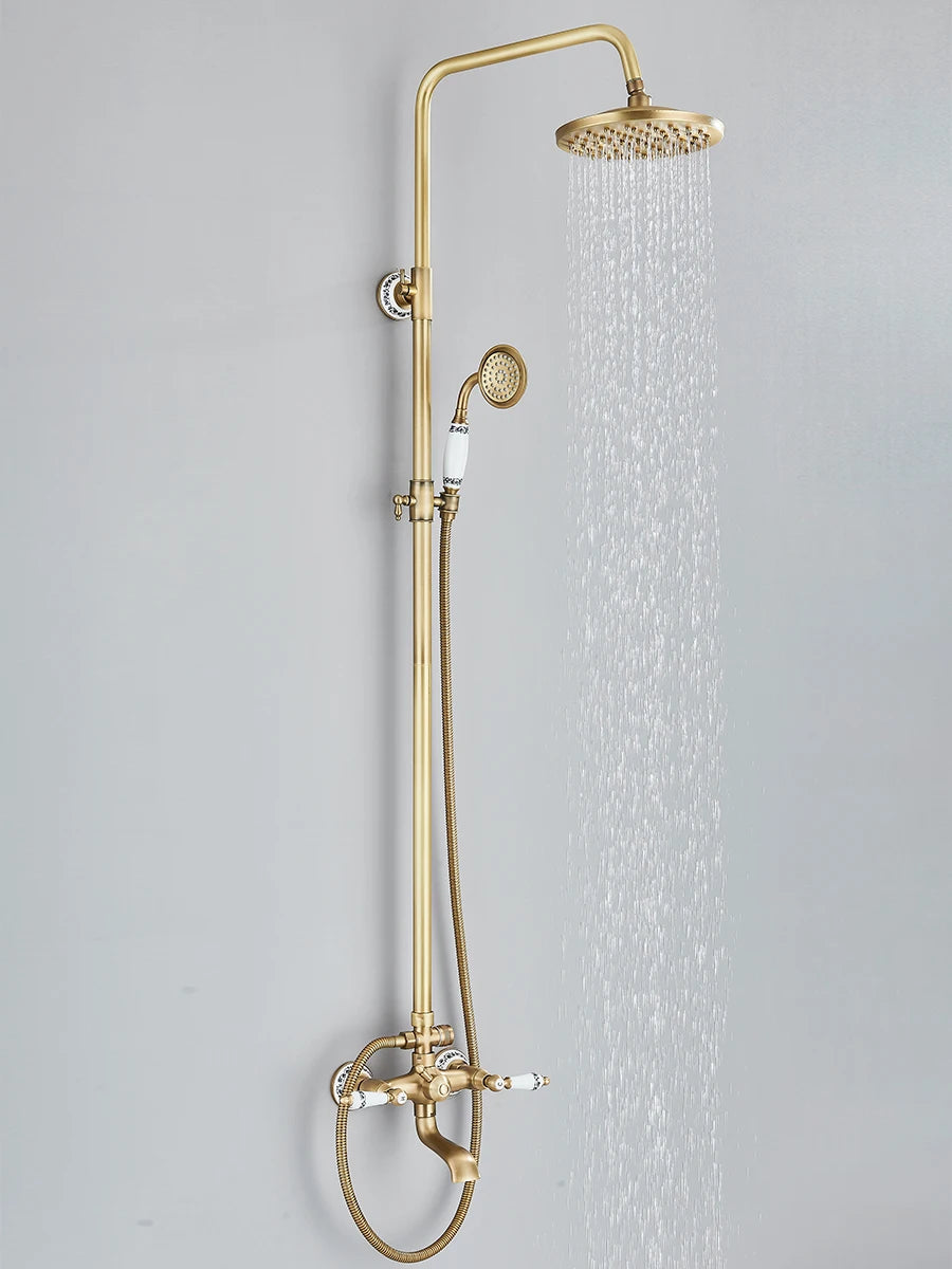 Retro Shower System Antique Brass Rainfall Shower Handheld