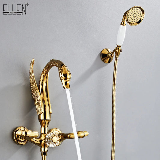 Ellen Bathtub Faucet Gold Swan Hand Shower Wall