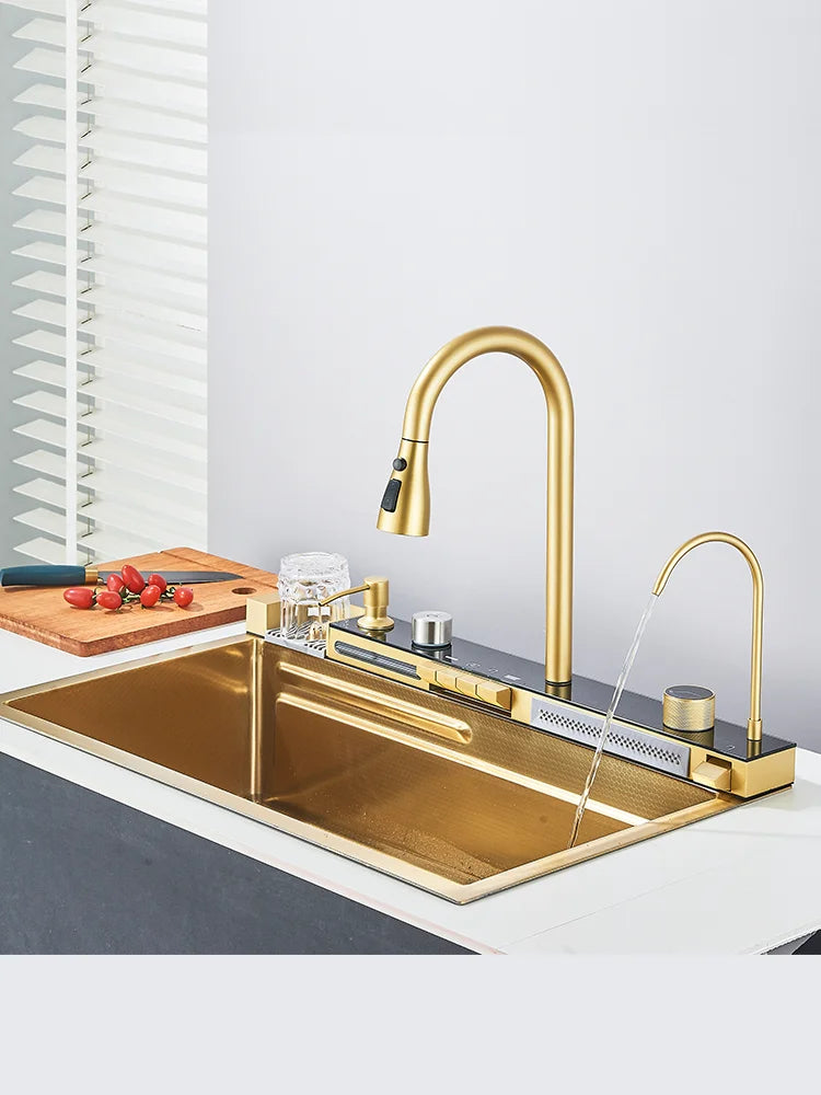 Brushed Gold 304 Stainless Steel Waterfall Style Modern