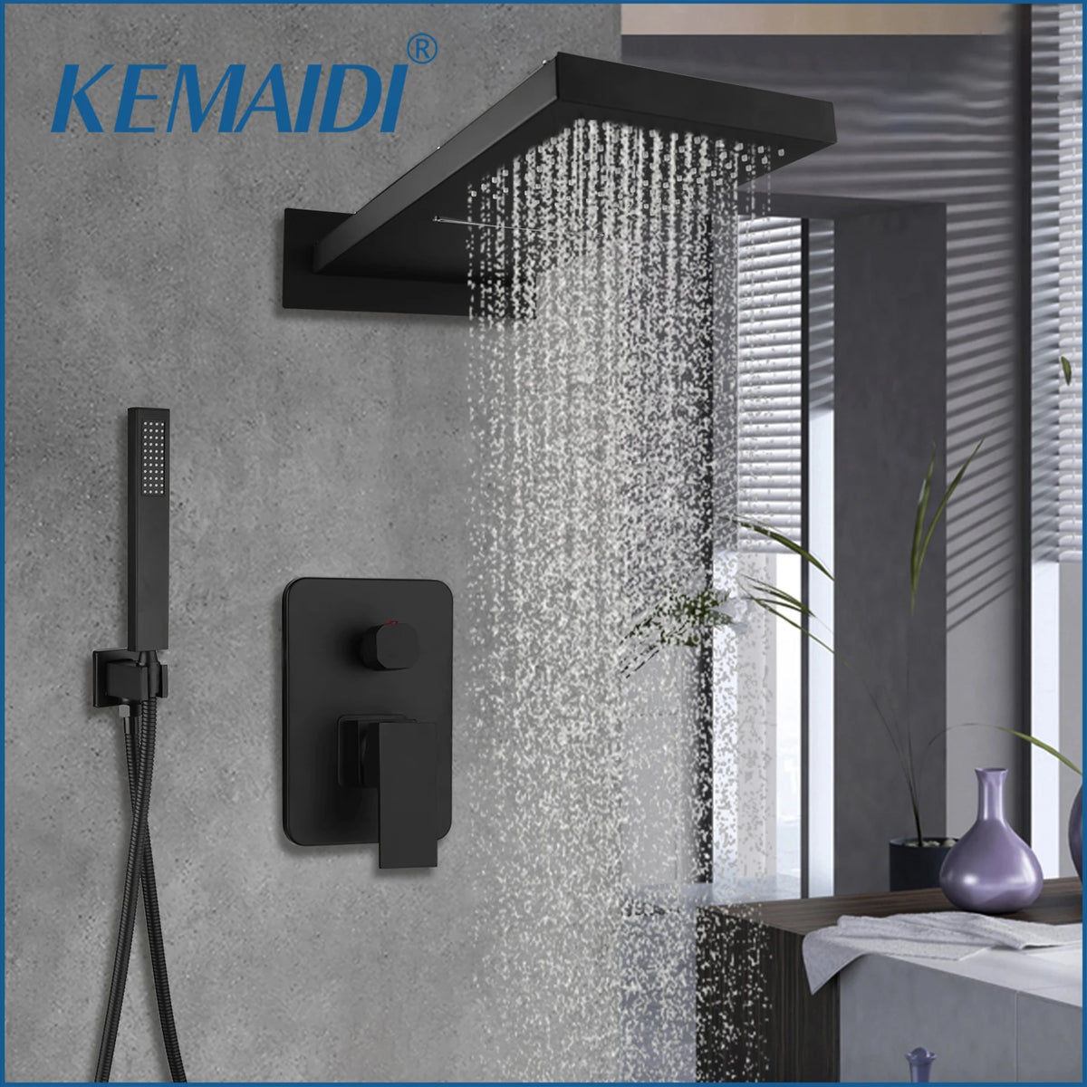 Kemaidi Matte Black Shower Faucet Rectangular Dual-Function