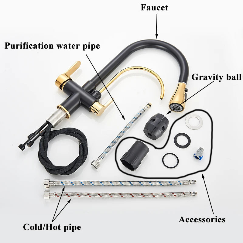 Gold Purify Water Faucet Deck Mounted Dual Handle