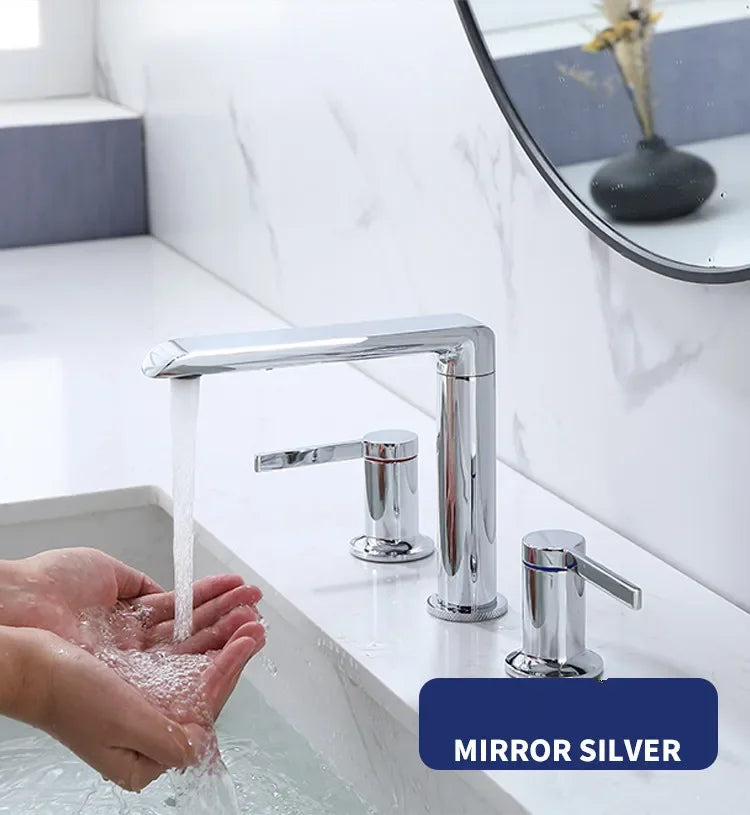 Brushed Gold Bathroom Widespread Basin Faucets Soild Brass