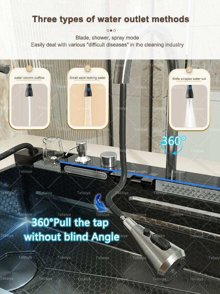Extra Large Stainless Steel Waterfall Sink Embossed Solt