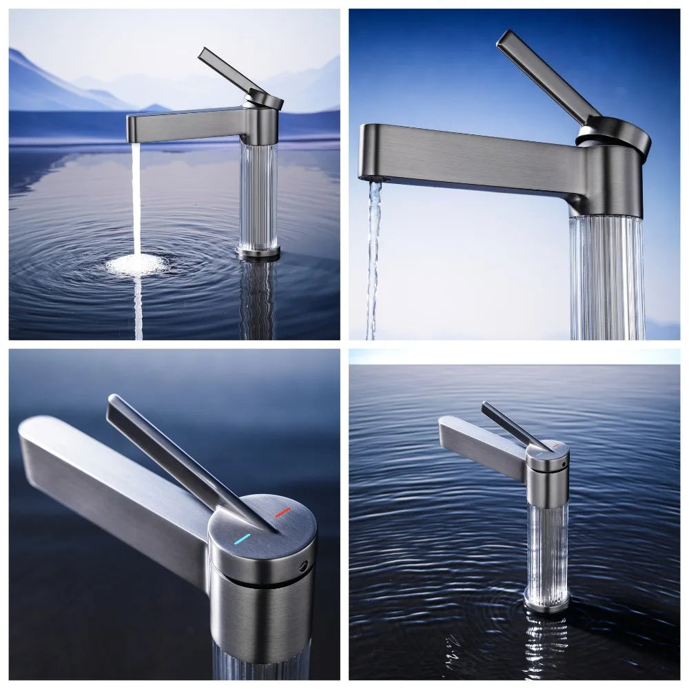 Yellow Bathroom Basin Faucet Acrylic Brass Cold Water
