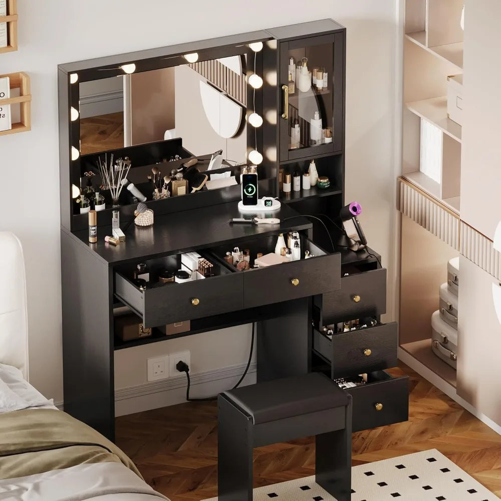 Makeup Vanity Lights & Charging Station Vanity Table