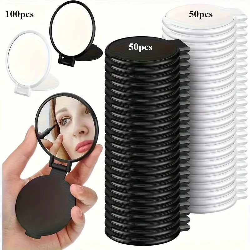 100pcs Mini Folding Makeup Mirror Circular Pocket Mirror