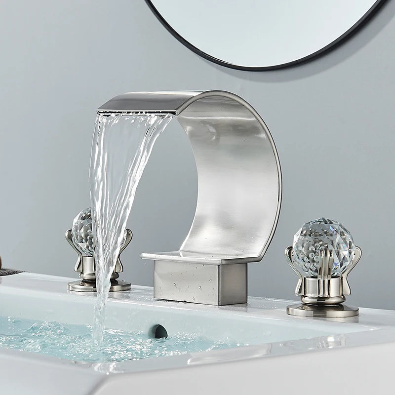 Saeuwtowy Crystal Handle Waterfall Bathroom Basin Faucet Hole