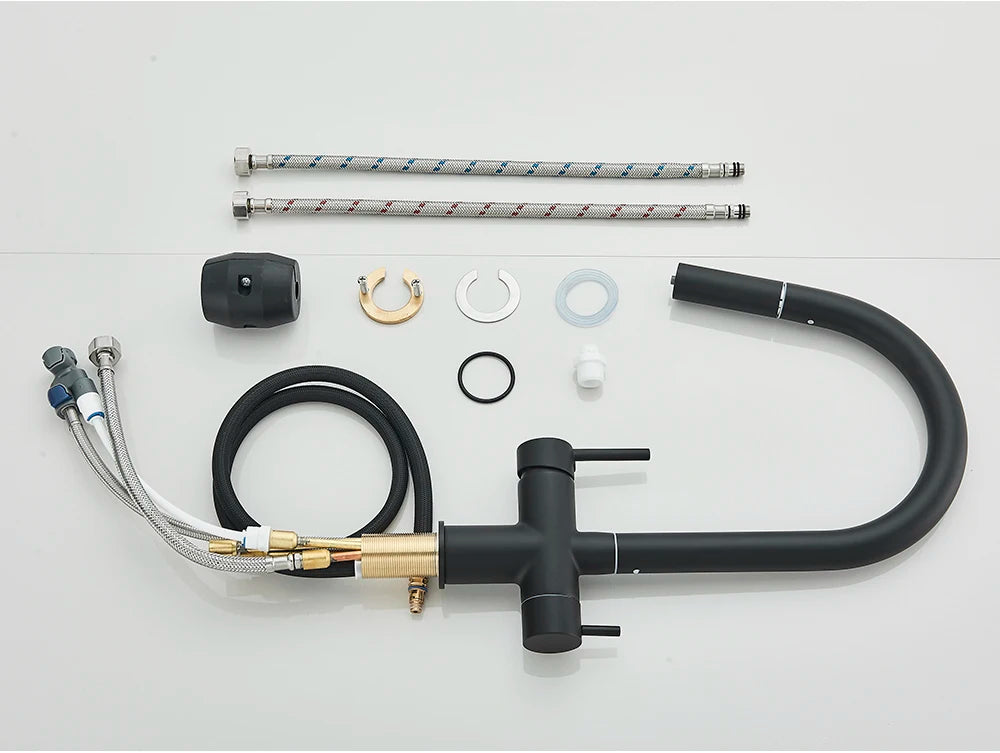 Brushed Gold Water Filter Faucet Dual Spout Pure