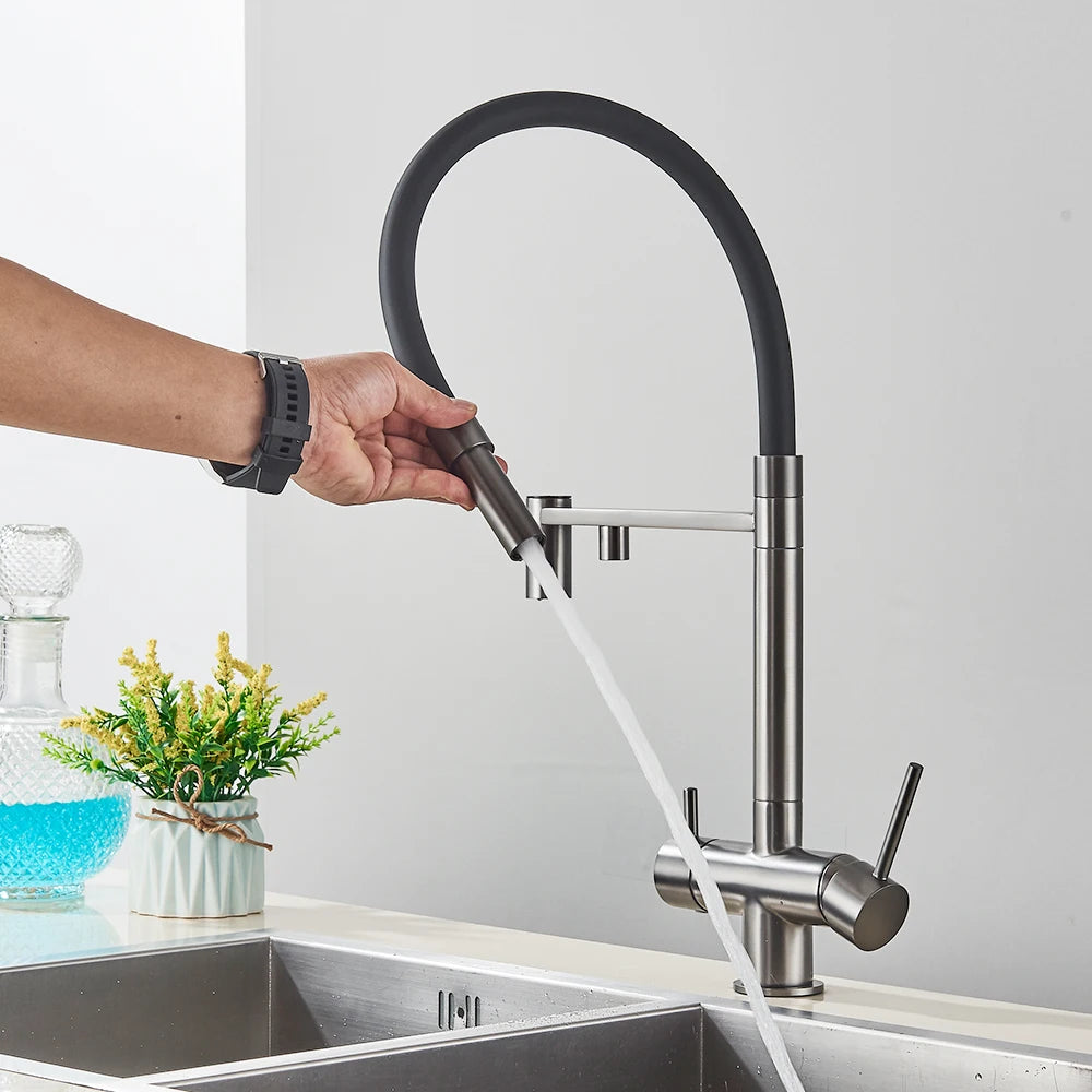 Black Filtered Faucet Pure Water Pull Out Brass